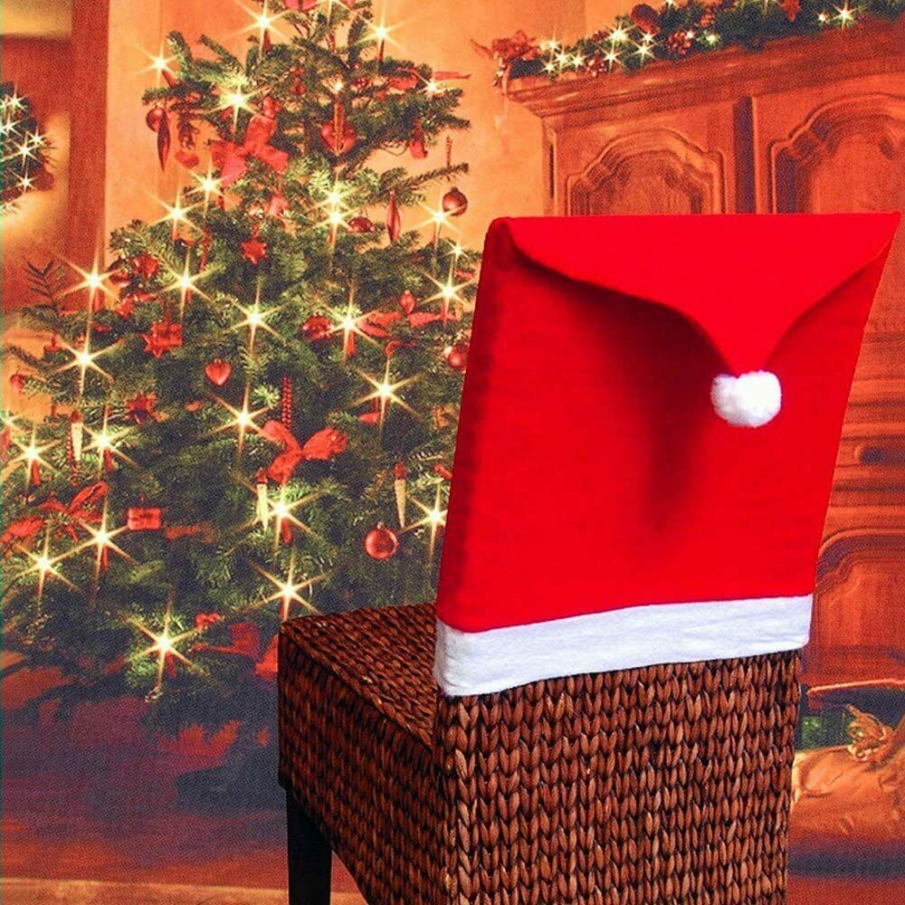 10X Christmas Chair Covers Dining Table Santa Hat Home Decoration Ornaments Gift
