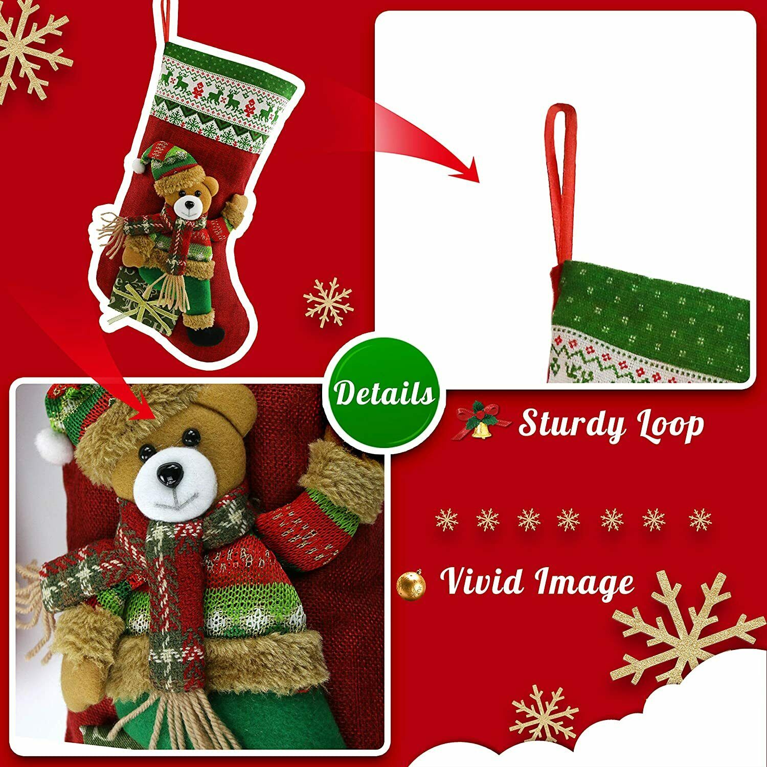 1/4 Christmas Socks Stockings Santa Gift Bags for Family Xmas Party Decorations
