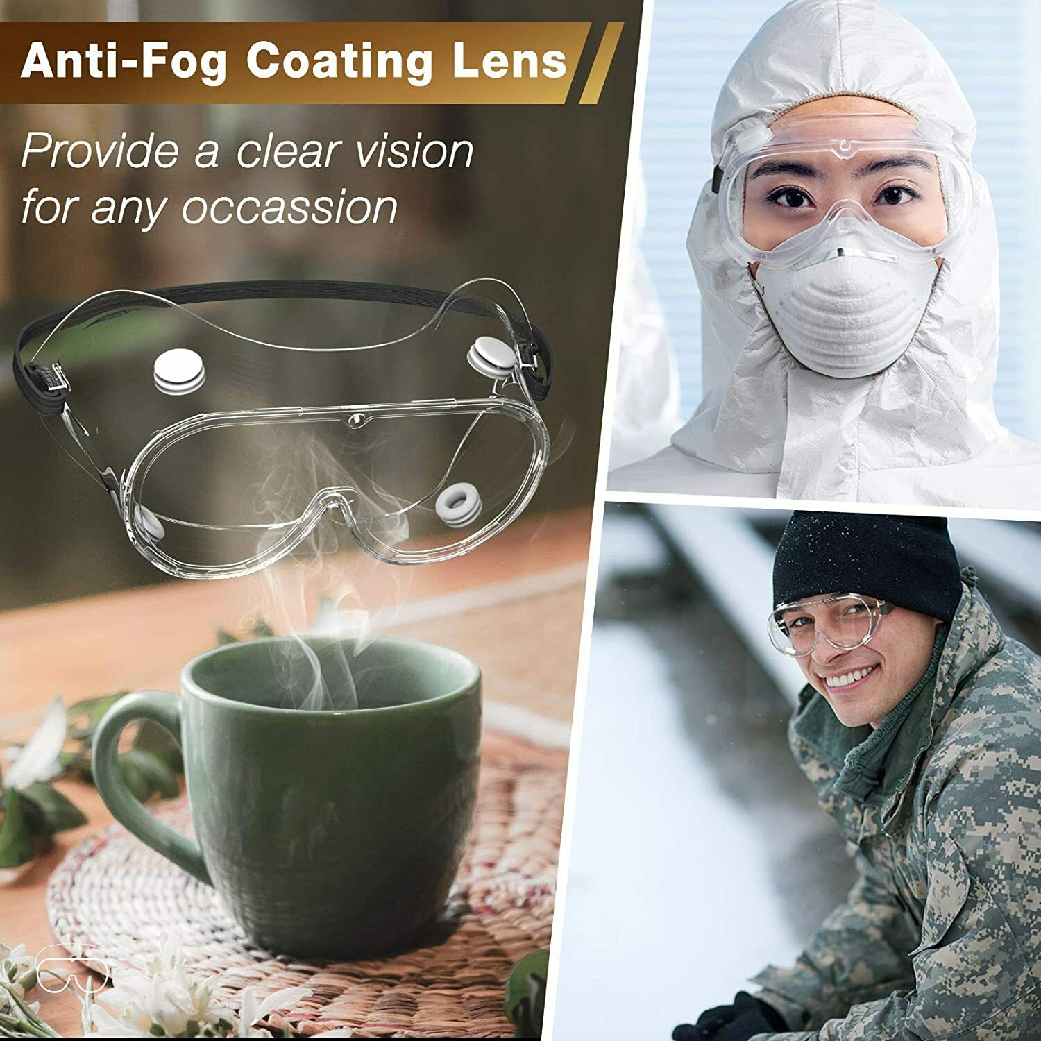 3 Packs Anti Fog Eye Protective Safety Goggles Lab Work Clear Goggles Glasses
