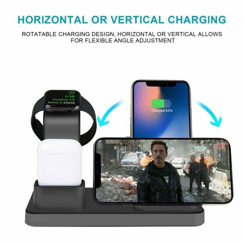 3in1 Fast Charging Qi Wireless Charger Charge to Apple iPhone iWatch headphone