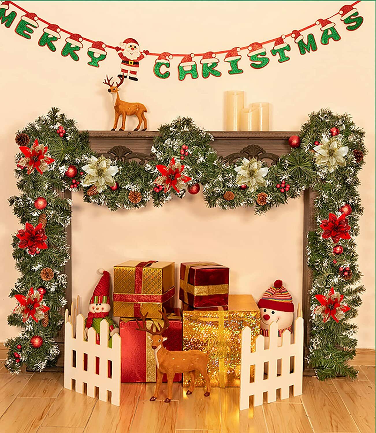 5/10PCS Christmas Glitter Poinsettia Flower Xmas Tree Wreath Hanging Decorations