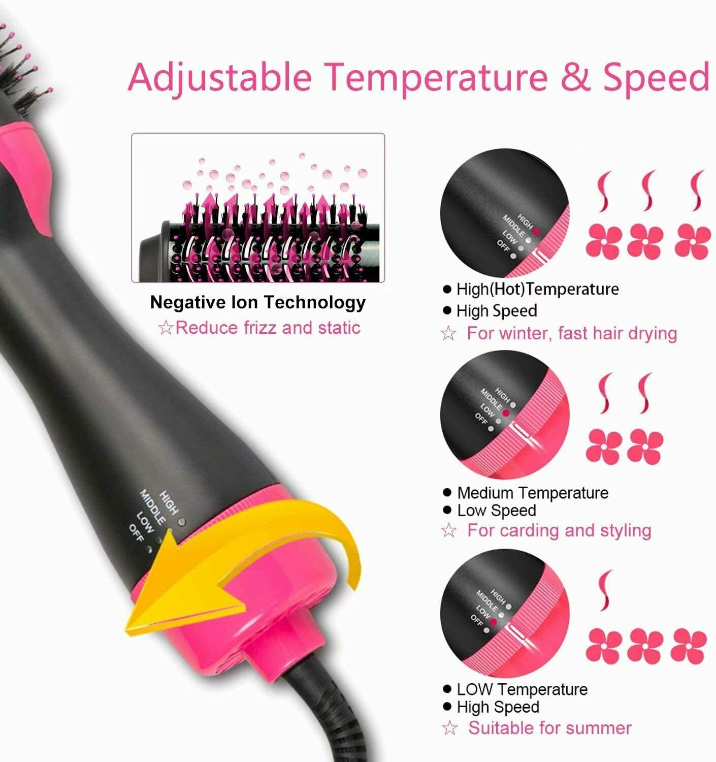 One-Step Hair Dryer 4in1 Styler Volumizer Straightener Curler Comb Hot Air Brush