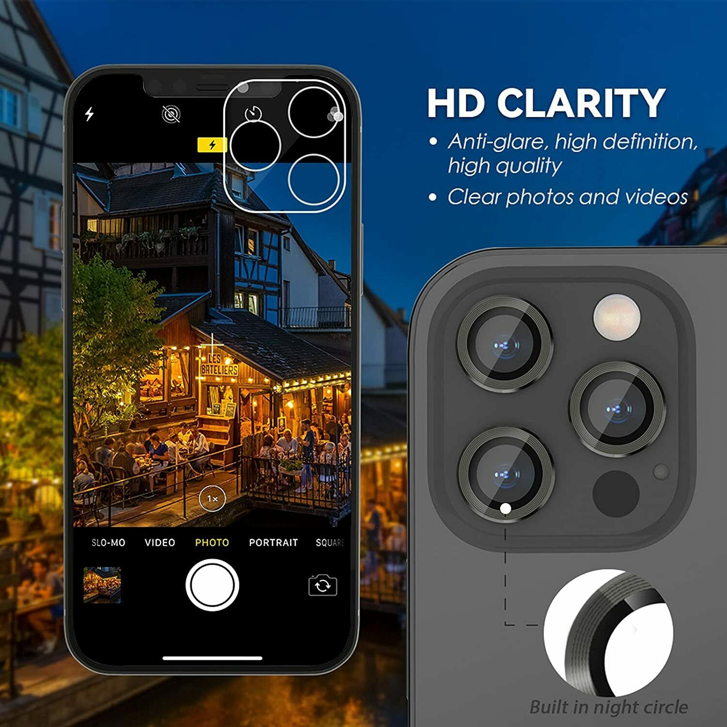 3X For iPhone 13 Pro Max Metal Camera Lens Screen Protector Tempered Glass Ring