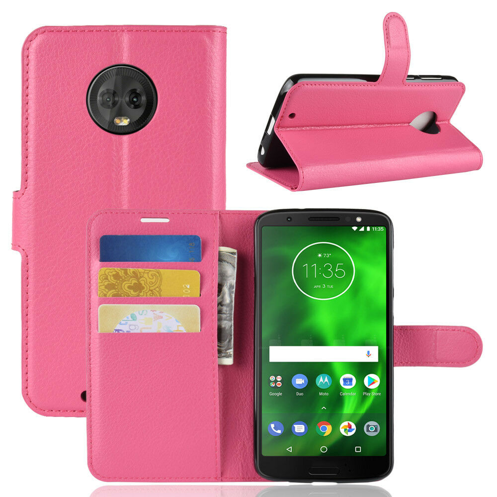 Premium Leather Wallet Flip Case Cover For Motorola Moto G6 Play