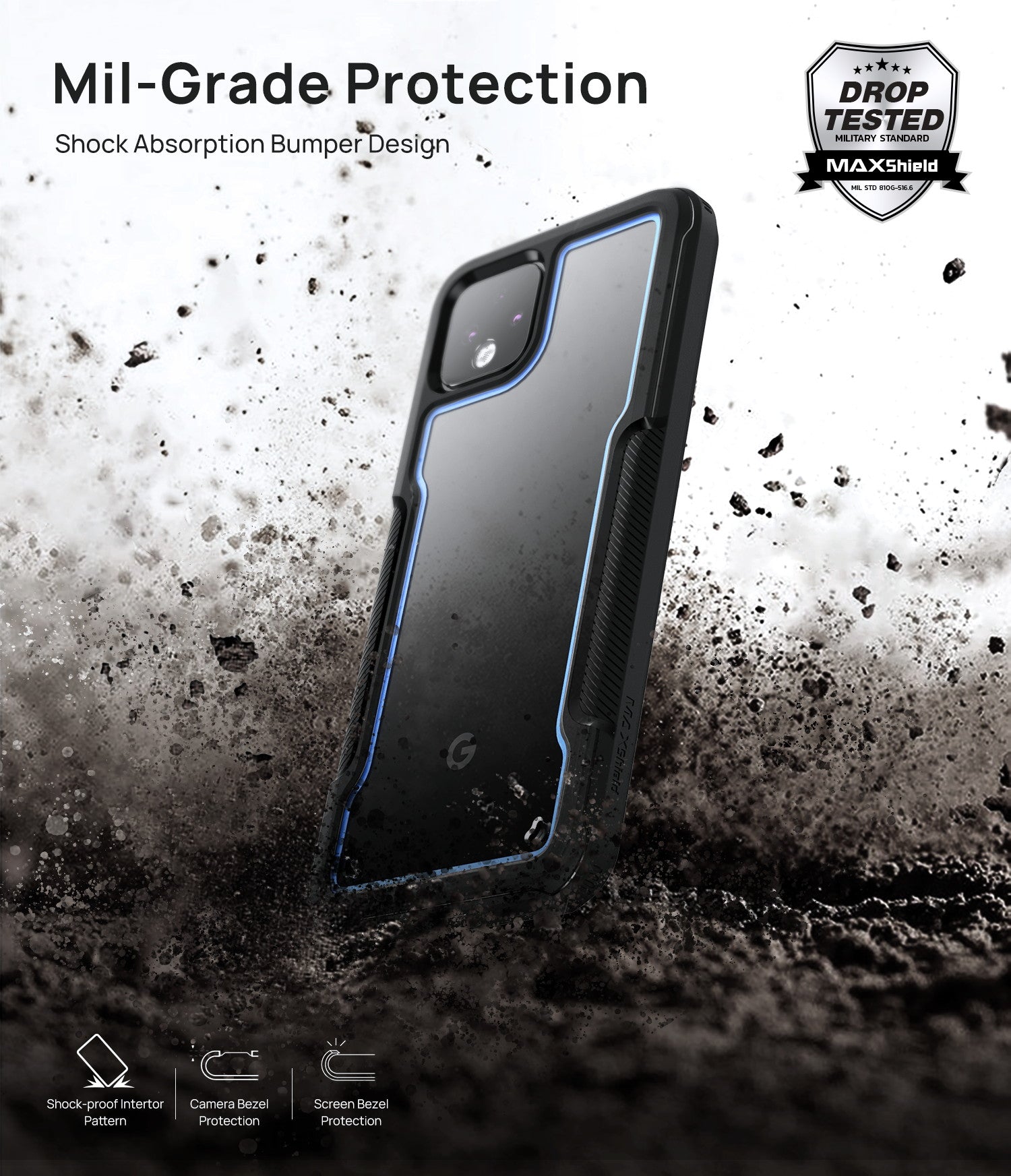 Pixel 4 Case MAXSHIELD Heavy Duty Shockproof Clear Slim Hybrid Cover