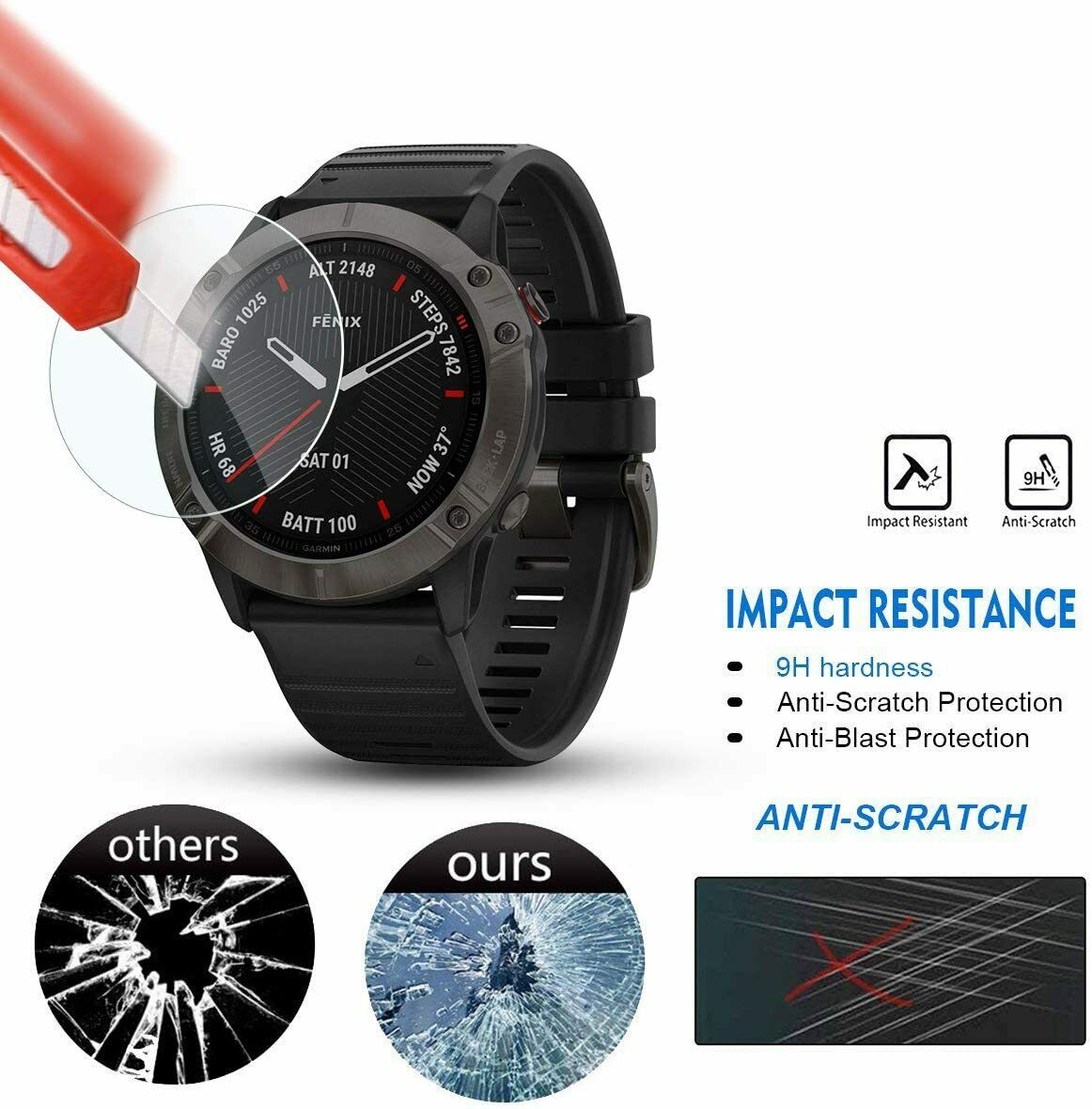 3 Pack Tempered Glass Screen Protector For Garmin Fenix 6X/6X Pro/6X Solar