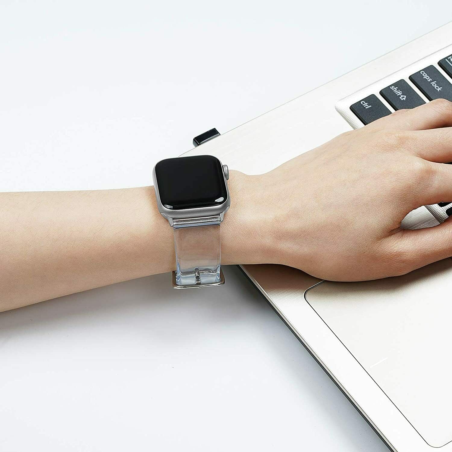 For Apple Watch 7 45/41 Silicone Clear Sports iWatch Band Strap Screen Protector