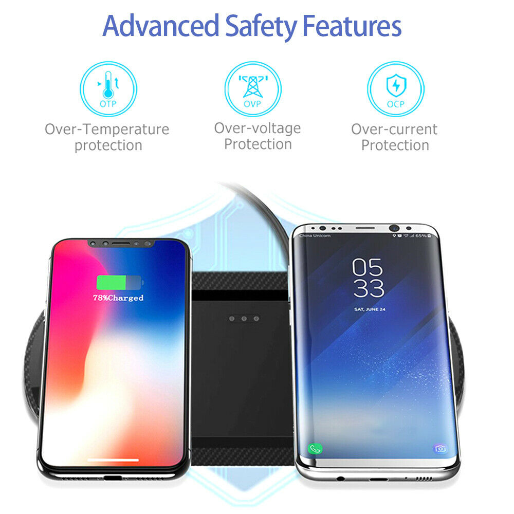 Dual Wireless Charger Phone Fast Charging Pad Mat For iPhone Samsung Galaxy AU For Double 10W-Black