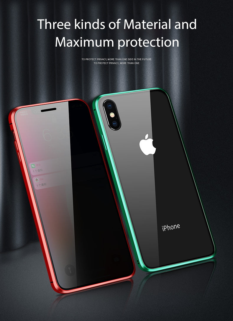 iPhone X  Case Magnetic Metal Anti Spy Tempered Glass Cover