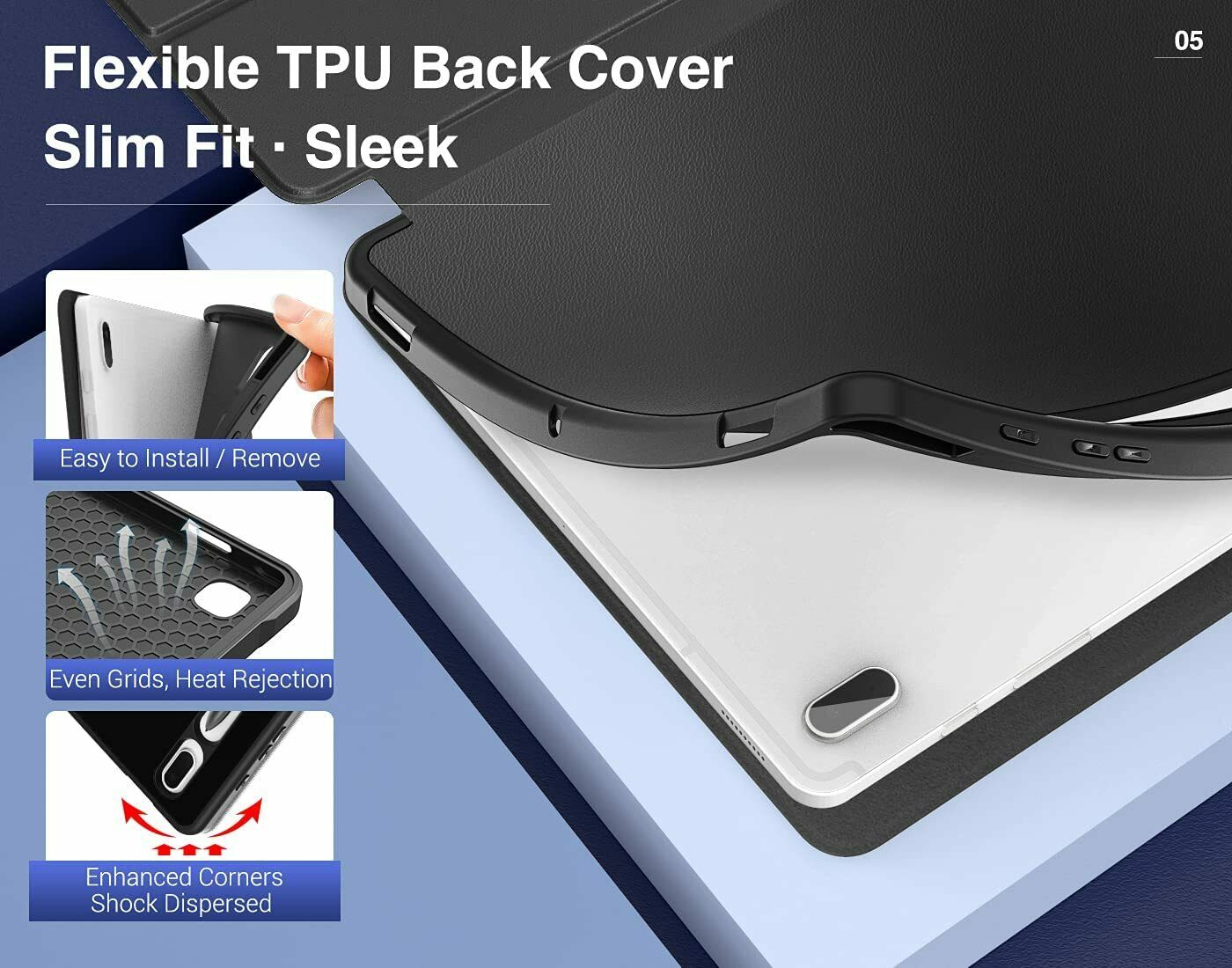 ForGalaxy Tab S7 FE  Case Smart Leather Magnetic Stand Case Cover With Pen holder