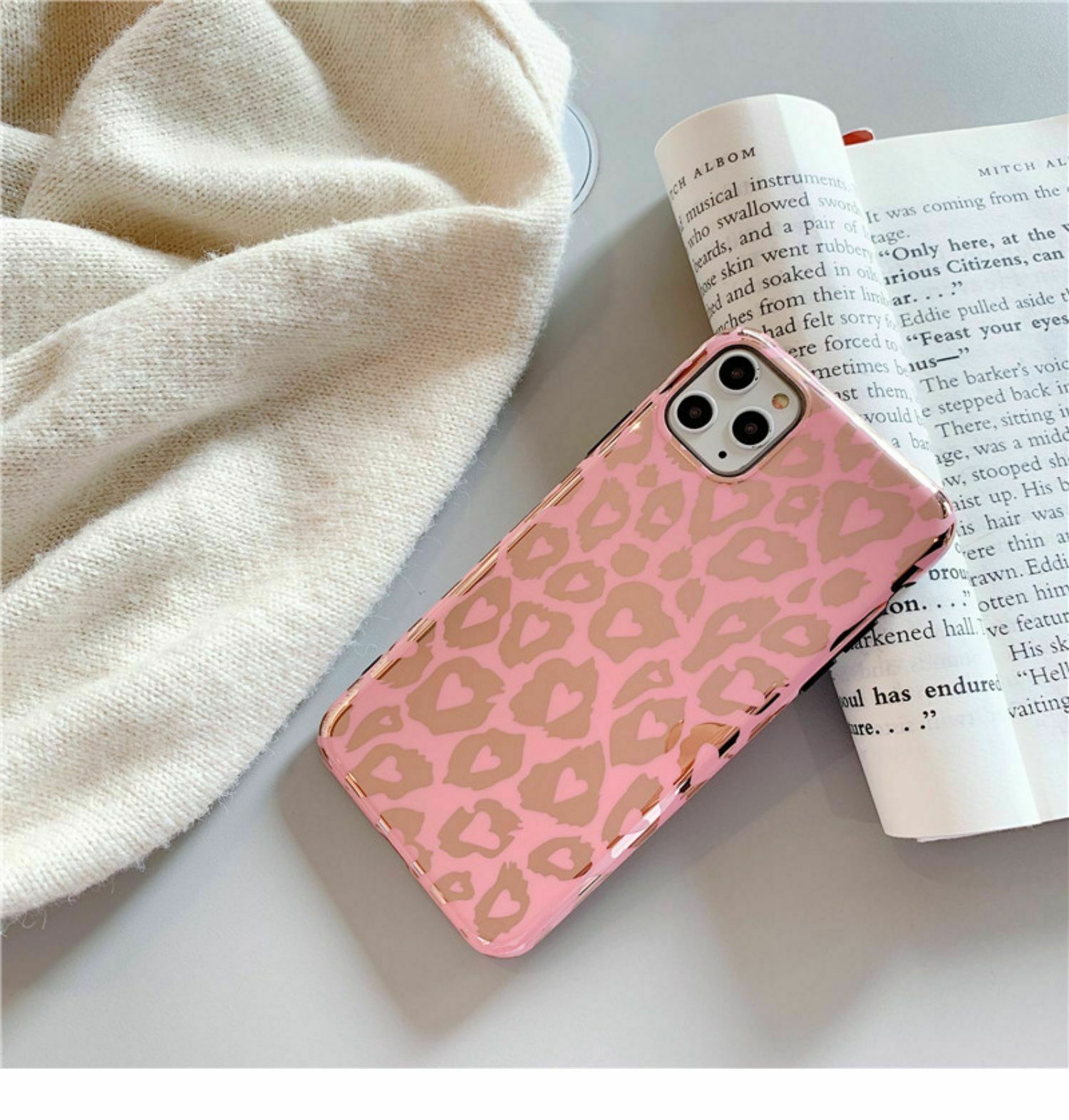 For iPhone 12 leopard Clear Pink Panther Case Slim Shockproof Soft Cover