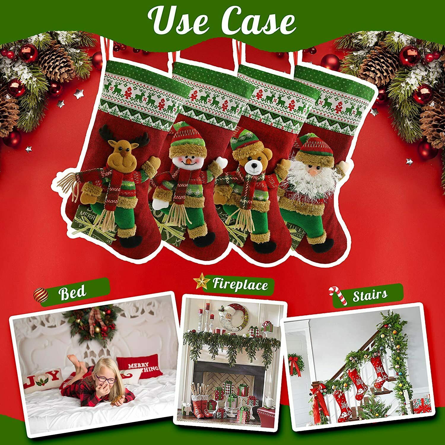 1/4 Christmas Socks Stockings Santa Gift Bags for Family Xmas Party Decorations
