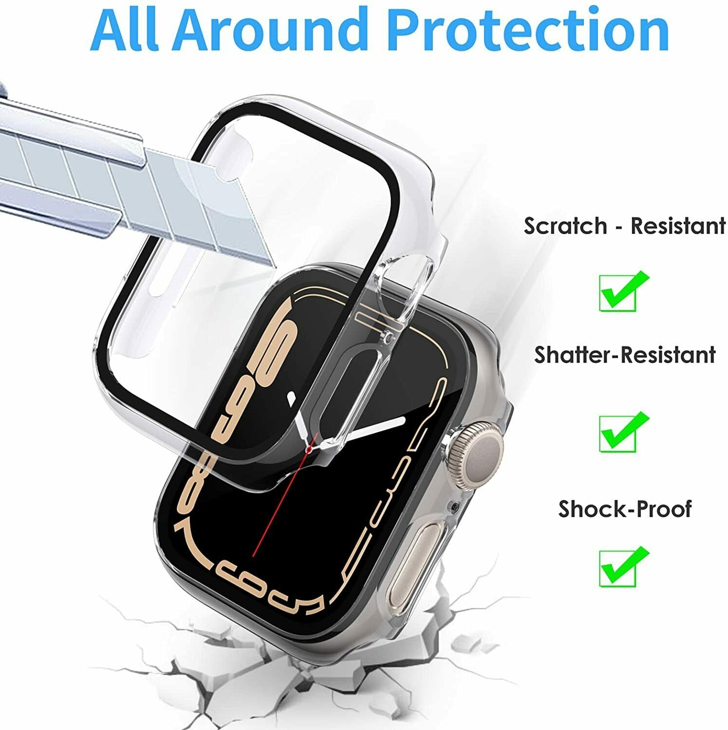 2X For Apple Watch Series 7 45/41mm Clear Full Case Cover Glass Screen Protector