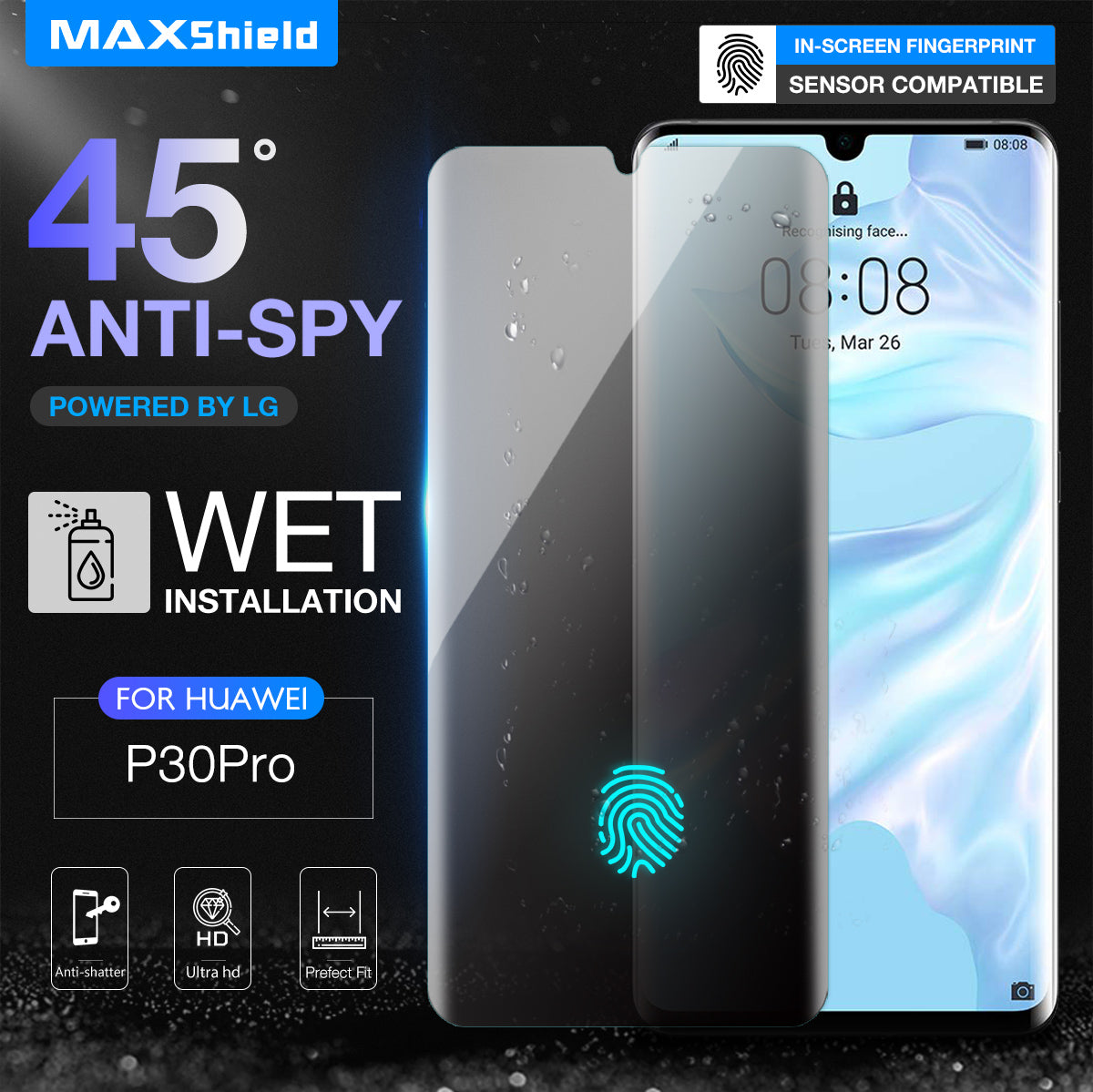 Anti Spy Privacy Film CaseFriendly Screen Protector For Huawei P30 Pro