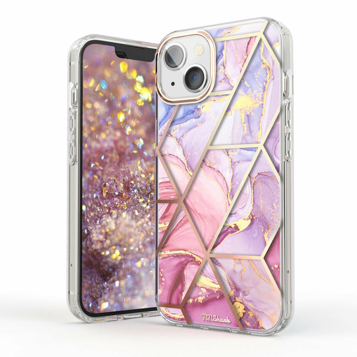 For iPhone 13 Pro Max Case Clear Marble Cute Glitter Shockproof Hard Cover