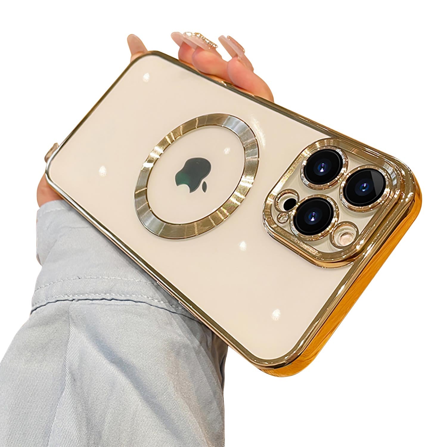 For iPhone 13 14 Pro Max Plus Case Clear Mag safe Plating TPU Magnetic Slim Cover