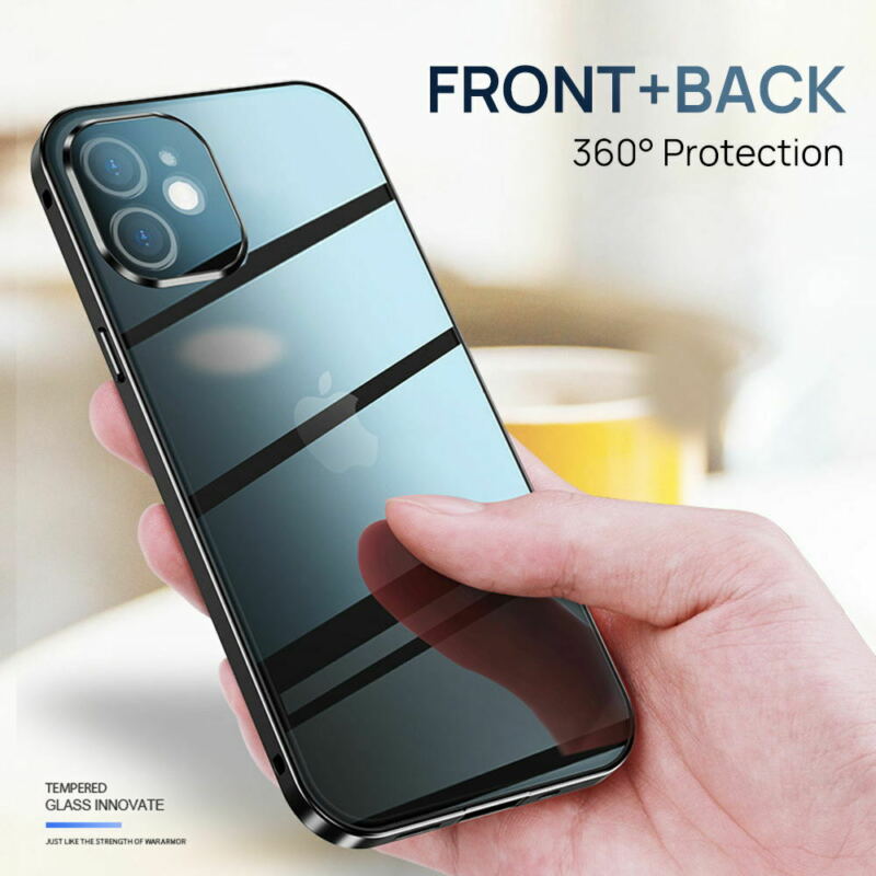 For iPhone 12 Pro 6.1" Case 360° Magnetic Metal Double-sided Glass Cover