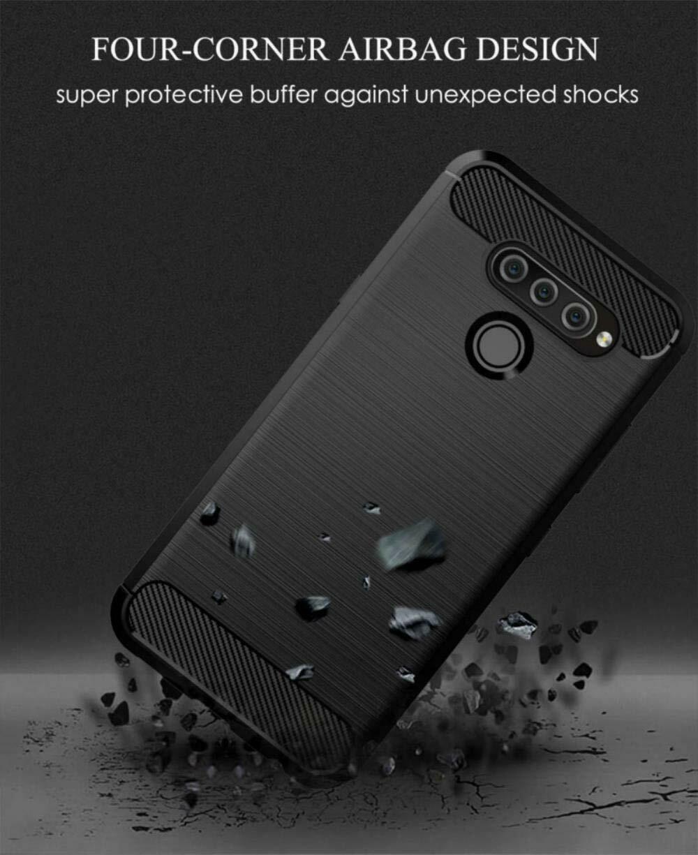 For LG Q60  Slim Shockproof Carbon Fibre Gel Phone Case +Screen Protector