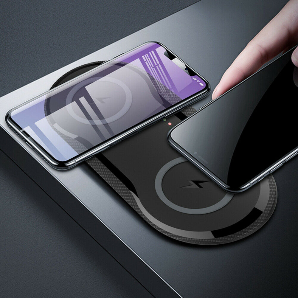 Dual Wireless Charger Phone Fast Charging Pad Mat For iPhone Samsung Galaxy AU For Double 5W-Black