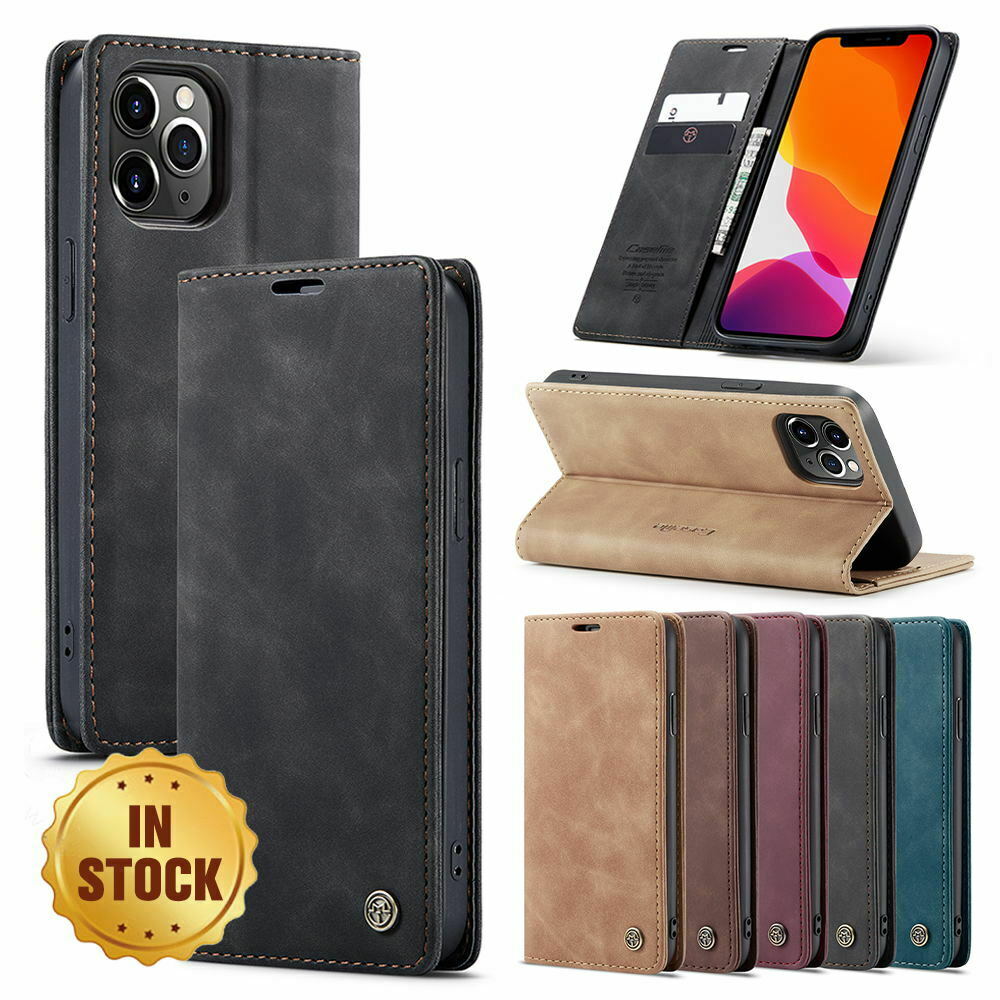 For iPhone 12 Pro 6.1" Case Magnetic Leather Wallet Card Flip Stand Cover-Black