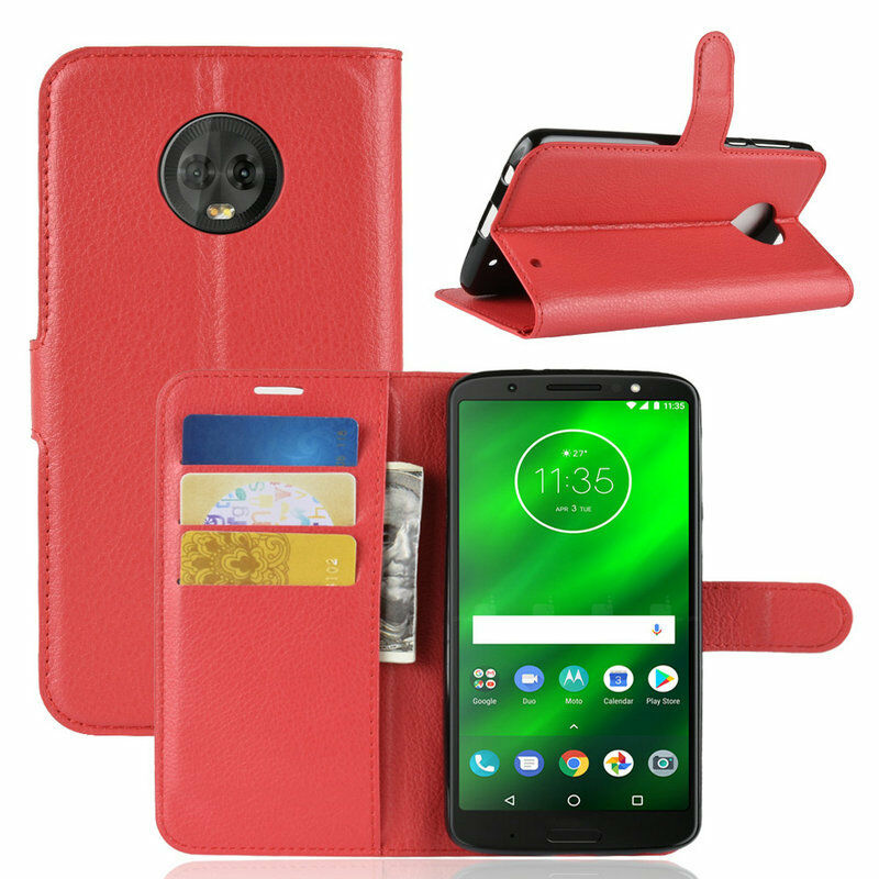 Premium Leather Wallet Flip Case Cover For Motorola Moto G6