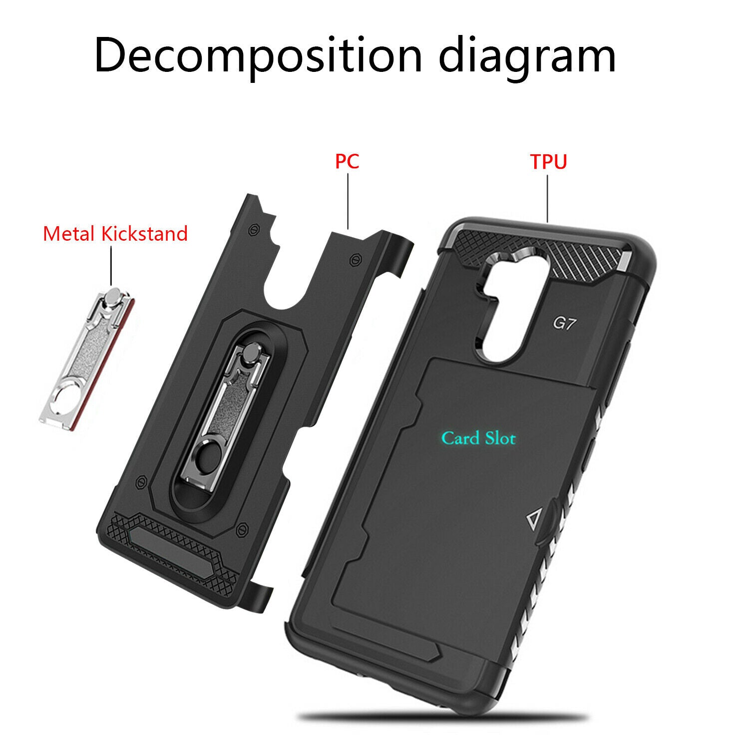 For LG G7 Case Hybrid TPU Heavy Duty Card Slot Stand Shockproof Cover