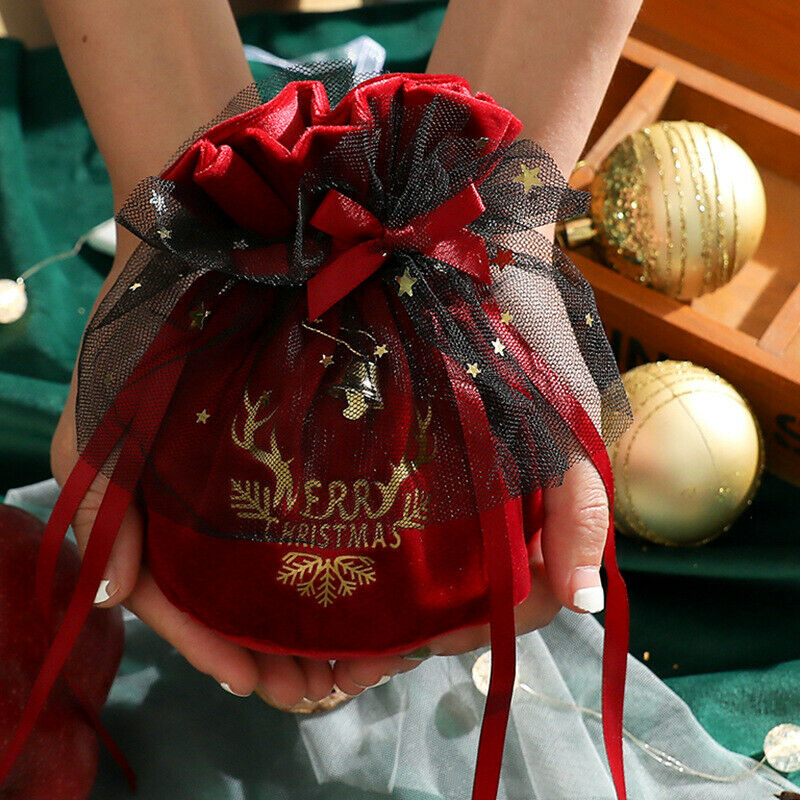 2xChristmas Soft Velvet Gift Bag Wrap Candy Drawstring Storage  Party Decoration