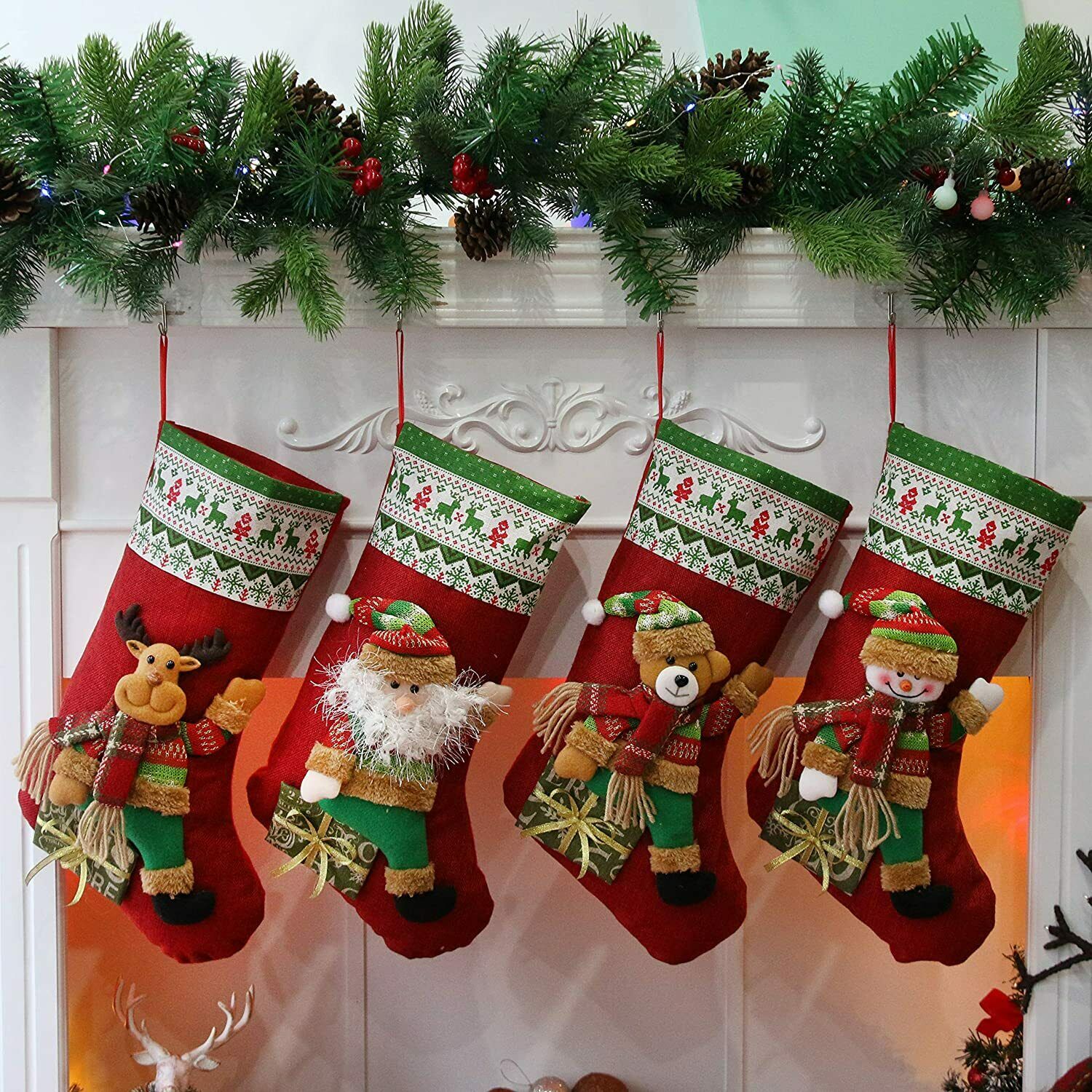 1/4 Christmas Socks Stockings Santa Gift Bags for Family Xmas Party Decorations