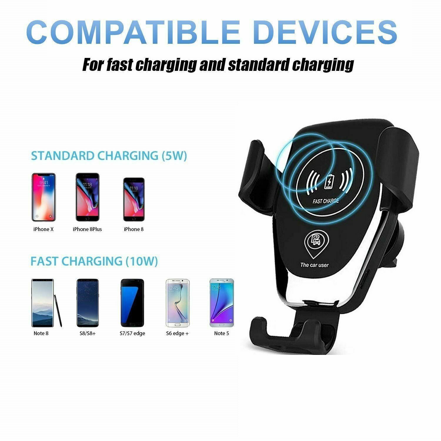 Qi Wireless Fast Charger Car Holder Gravity Mount For iPhone X XS Max S9+ Note 9