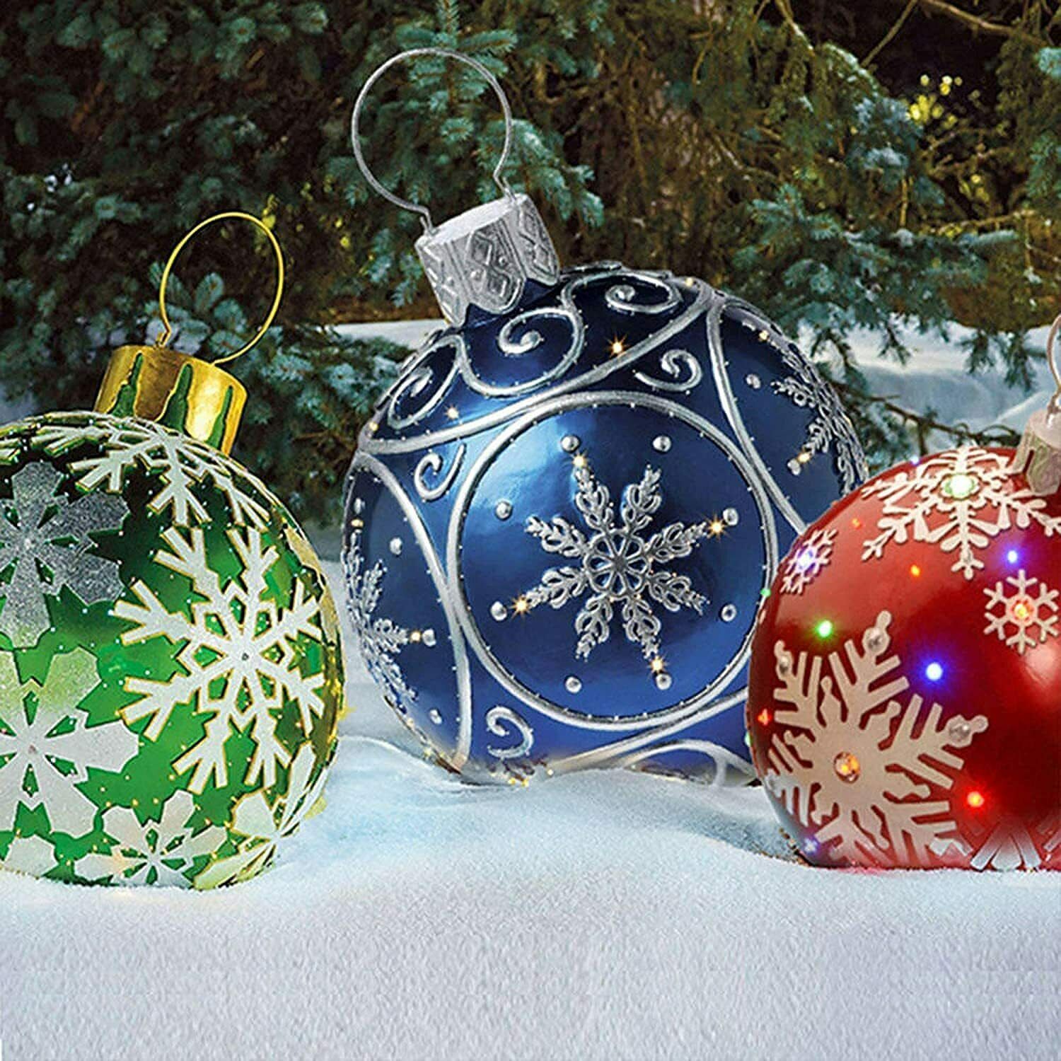 60cm Outdoor PVC Inflatable Ball Toy Christmas Ball Xmas Tree Decor No Lights