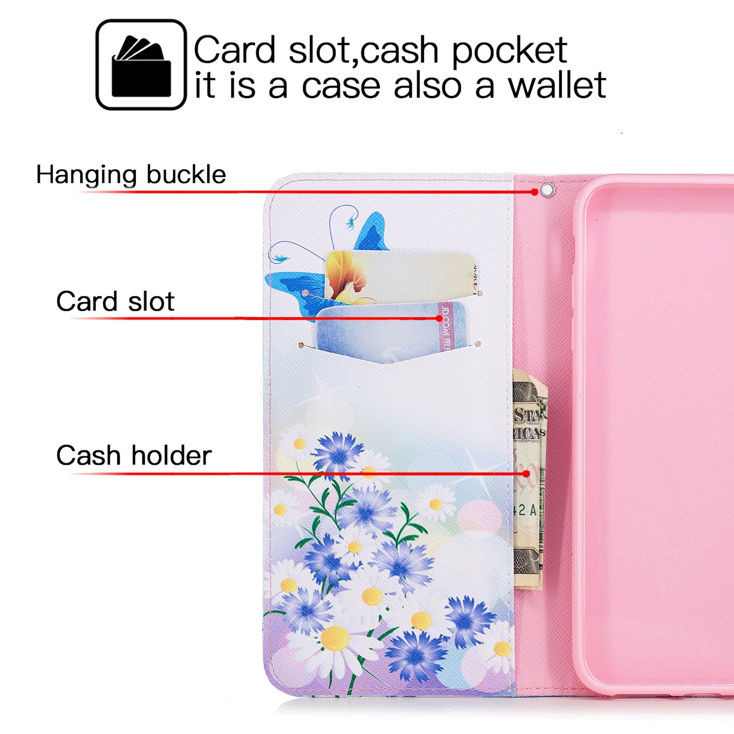 Samsung Galaxy A50 Wallet Leather Case Flip Magnetic Card Slot Cover-Blue Butterfly