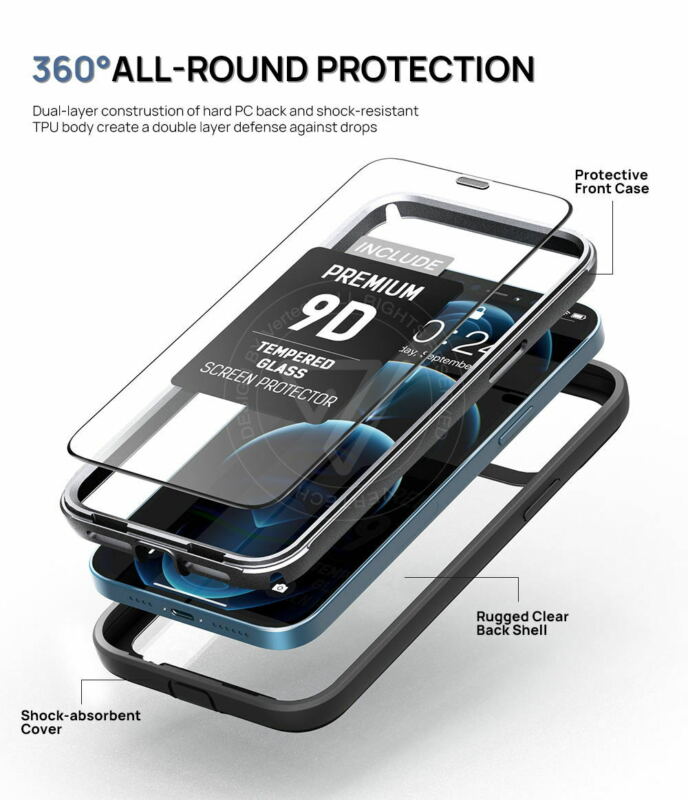 For Apple iPhone 12 6.1" Shockproof Heavy Duty 360 Full-body Case Cover