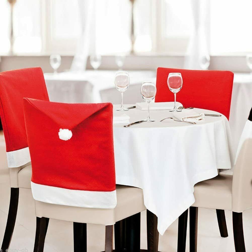 10X Christmas Chair Covers Dining Table Santa Hat Home Decoration Ornaments Gift