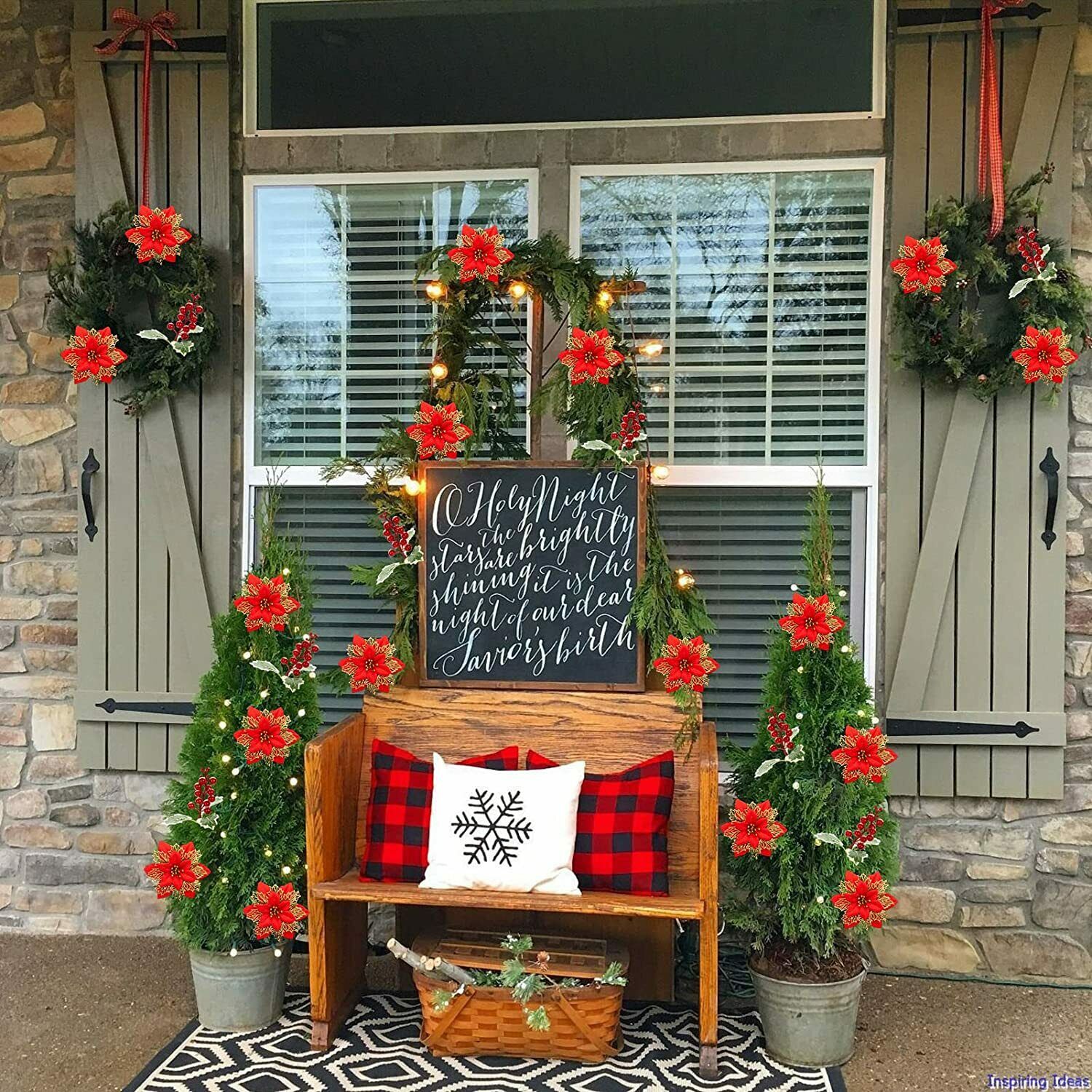 5/10PCS Christmas Glitter Poinsettia Flower Xmas Tree Wreath Hanging Decorations