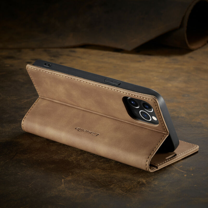 For iPhone 12 6.1" Case Magnetic Leather Wallet Card Flip Stand Cover-Black