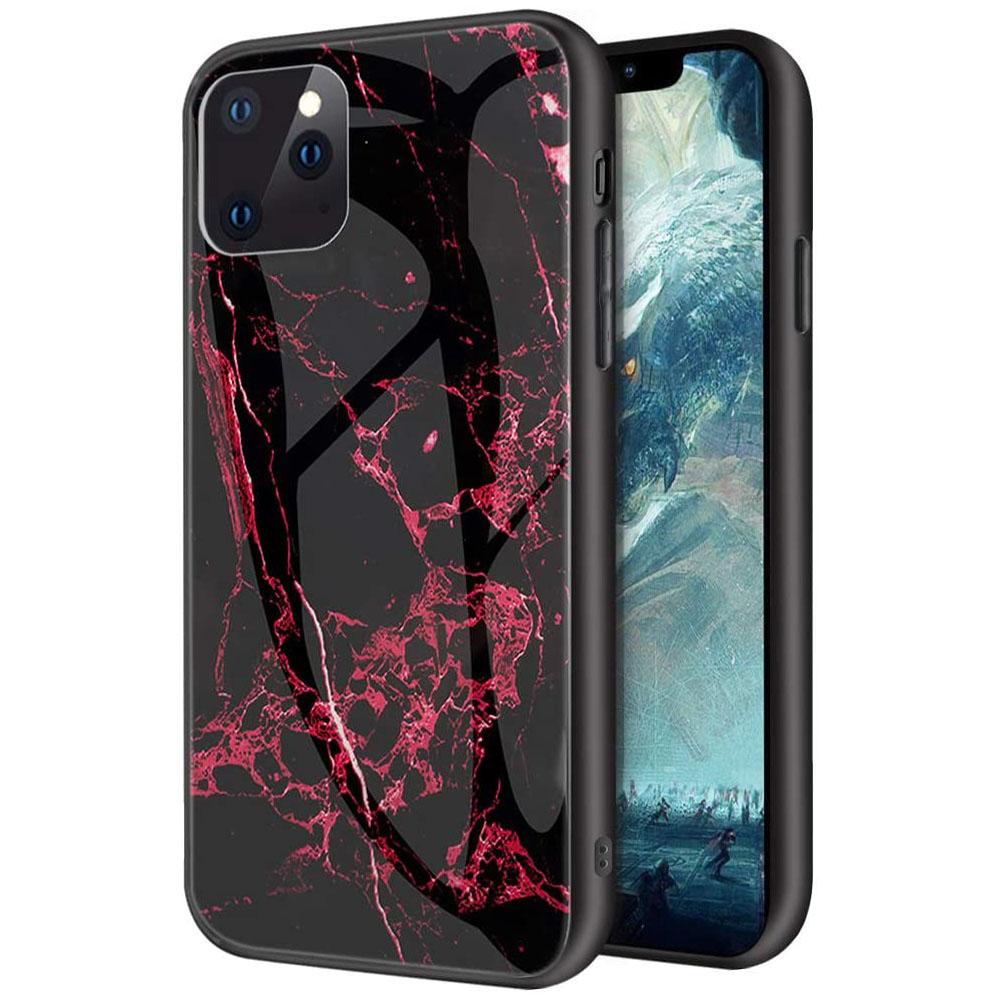 For iPhone 12 Case Shockproof Glass Marble Soft Tough Cover