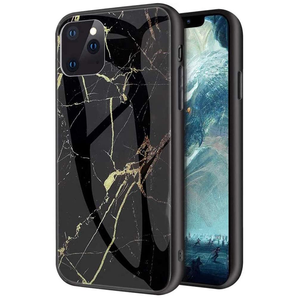 For iPhone 12 Pro Max Case Shockproof Glass Marble Soft Tough Cover