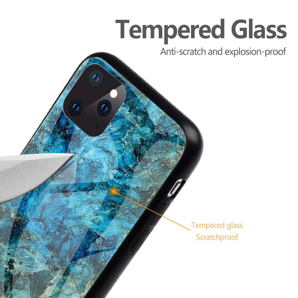 For iPhone 12 Case Shockproof Glass Marble Soft Tough Cover