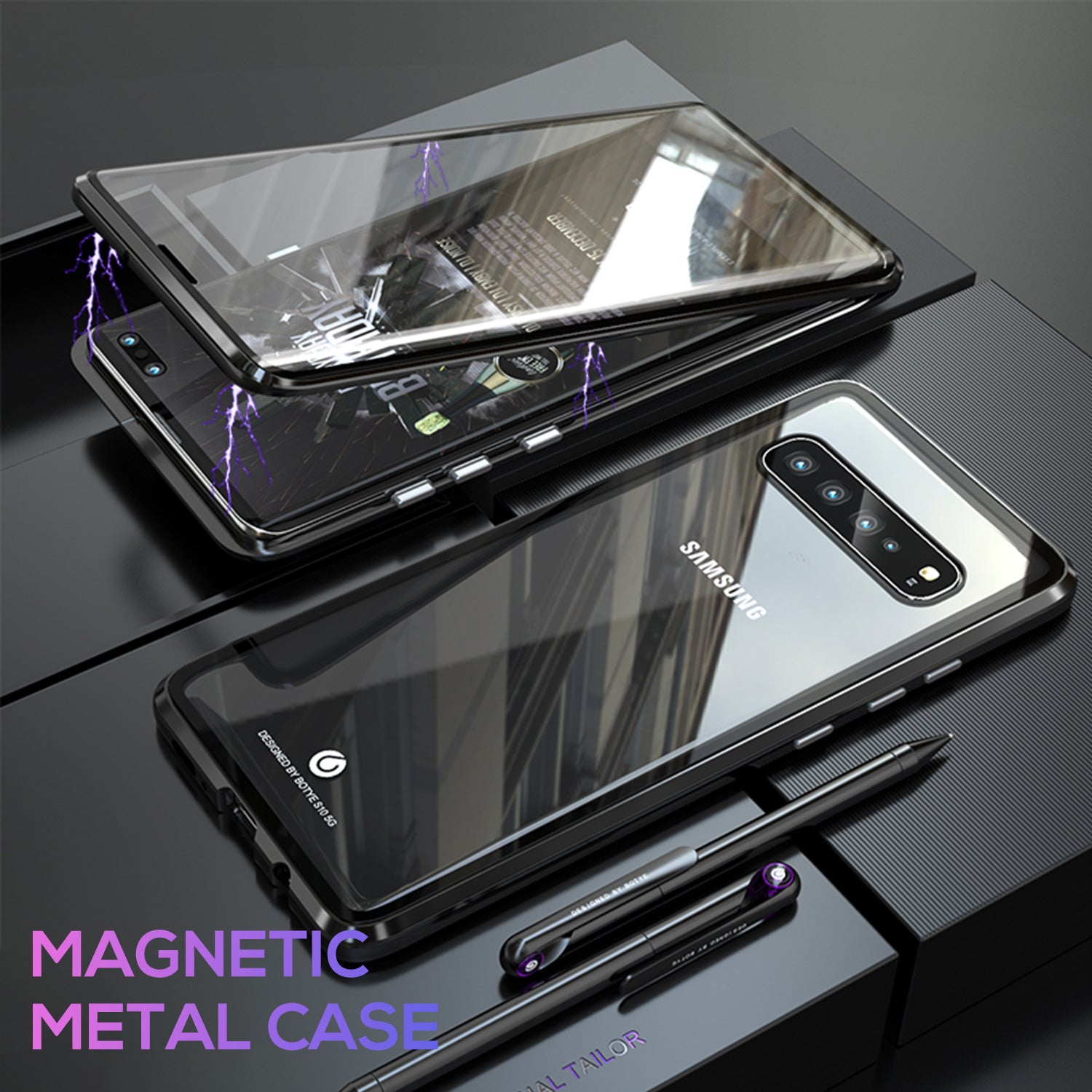 For Galaxy S9 Plus Magnetic Metal Tempered Glass Case Cover-Black, White, Red