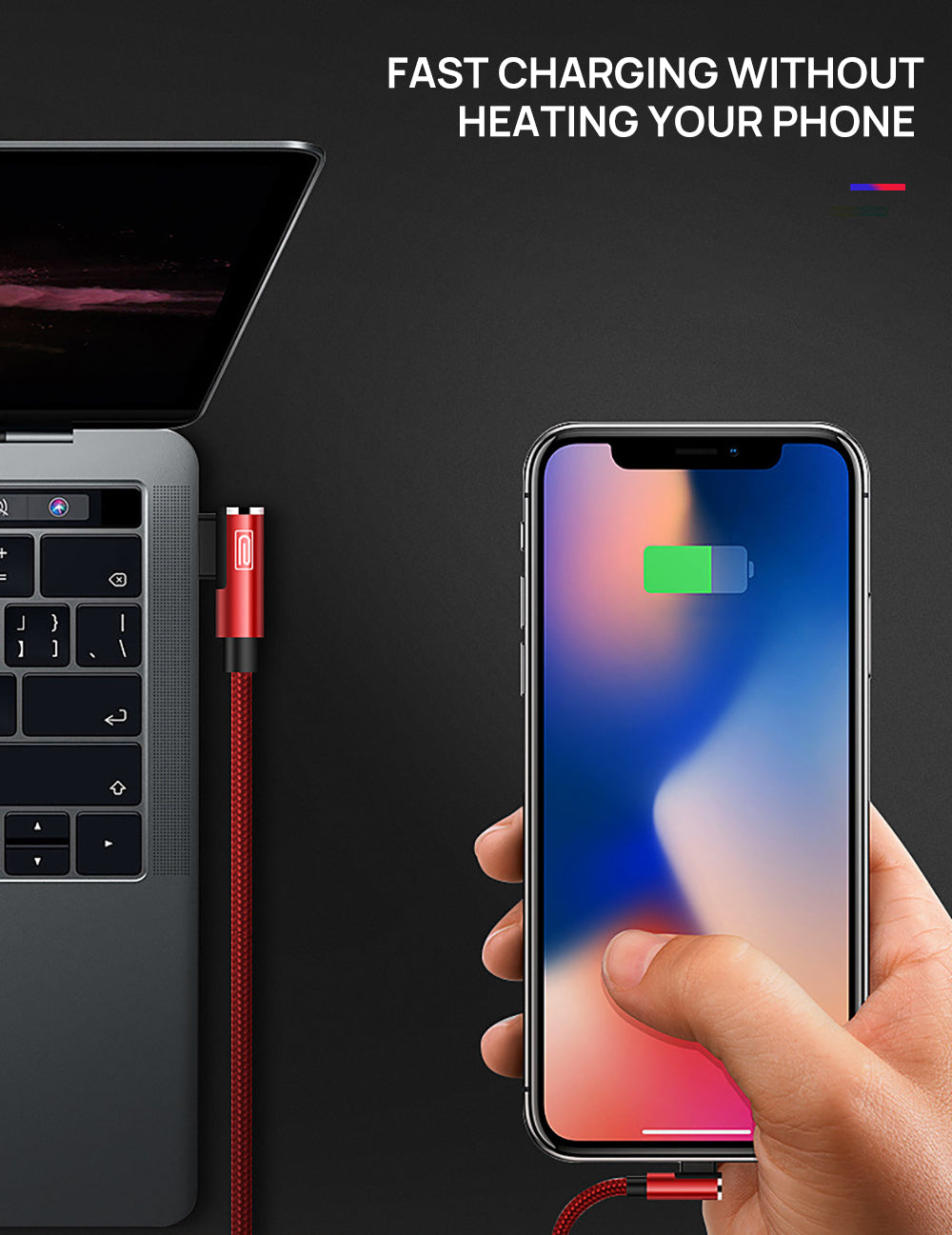 3 in 1 90 Degree Lightning USB Charger Charging Cable Cord For iPhone-Red