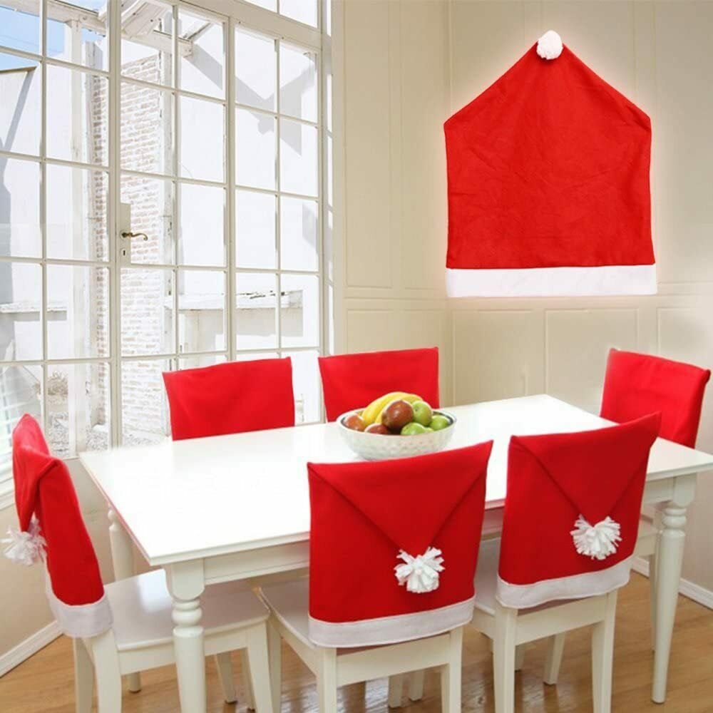 10X Christmas Chair Covers Dining Table Santa Hat Home Decoration Ornaments Gift