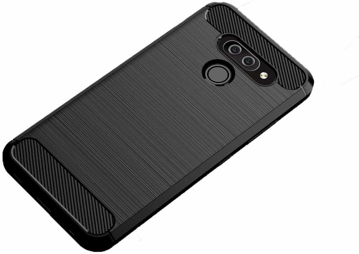 For LG Q60  Slim Shockproof Carbon Fibre Gel Phone Case +Screen Protector
