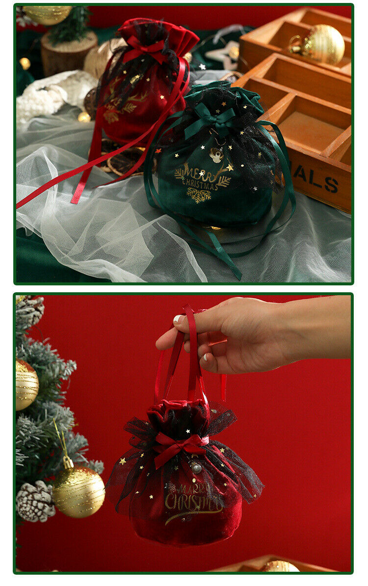 2xChristmas Soft Velvet Gift Bag Wrap Candy Drawstring Storage  Party Decoration