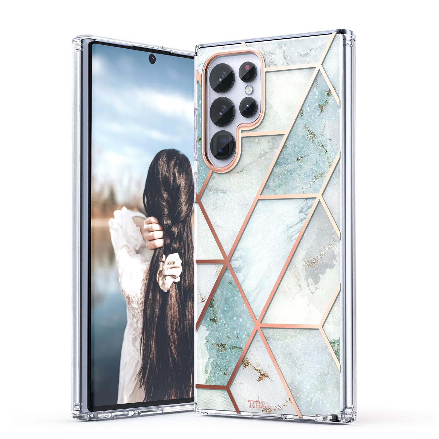 For Galaxy S22 Ultra 5G Case Clear Slim Glitter Marble Shockproof Case Cover