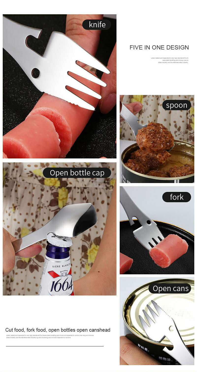 Stainless Steel multifunctional Cutlery Knife Fork Spoon Clip Camping Hiking