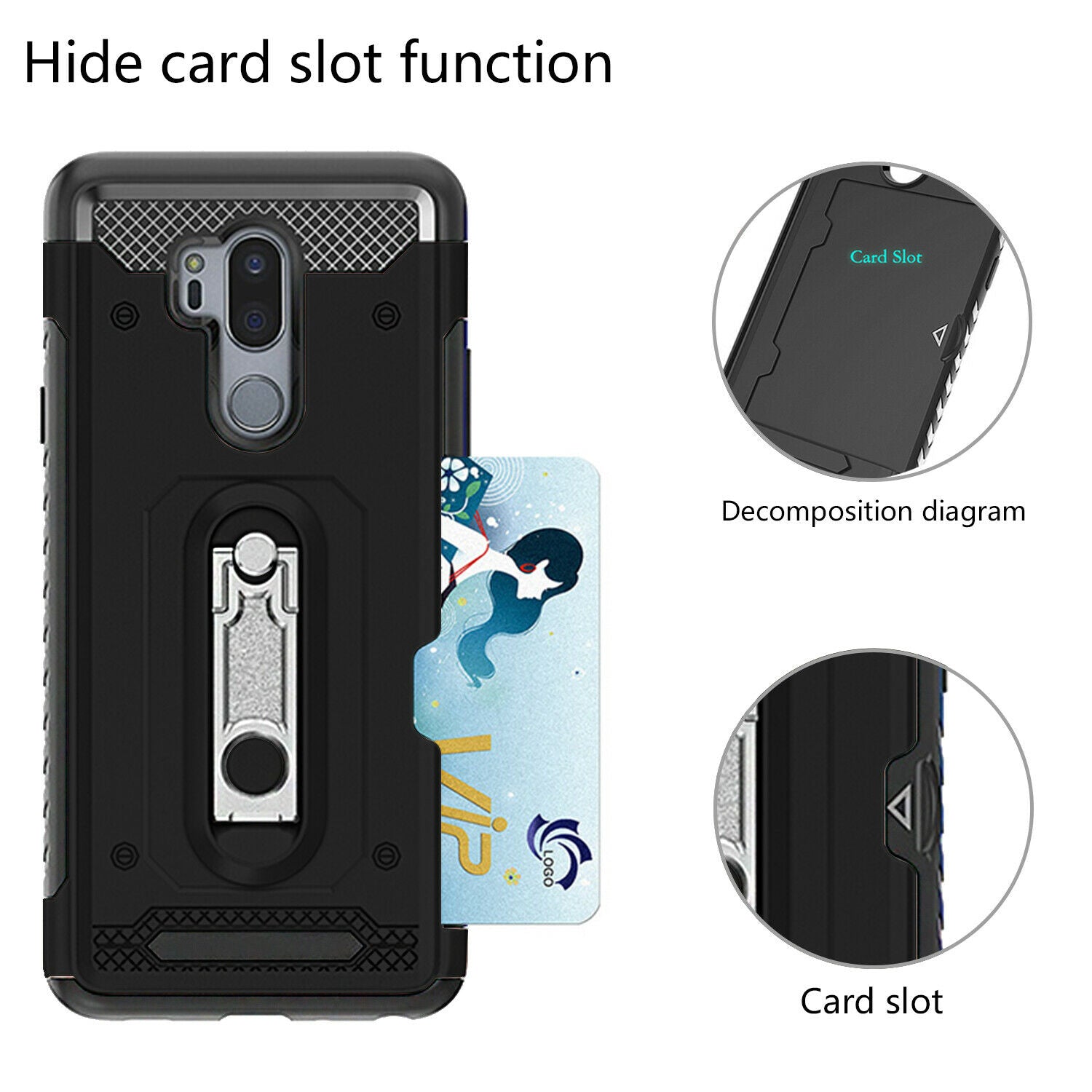 For LG G7 Case Hybrid TPU Heavy Duty Card Slot Stand Shockproof Cover