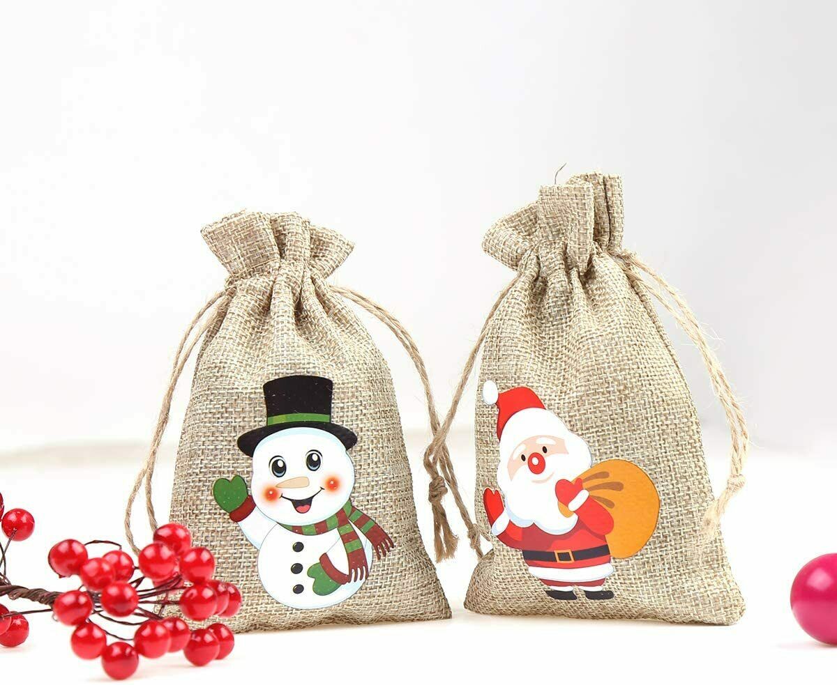 4PS Christmas Gift Bag Small Cloth Candy Treat Gift Wrapping Packing Decoration
