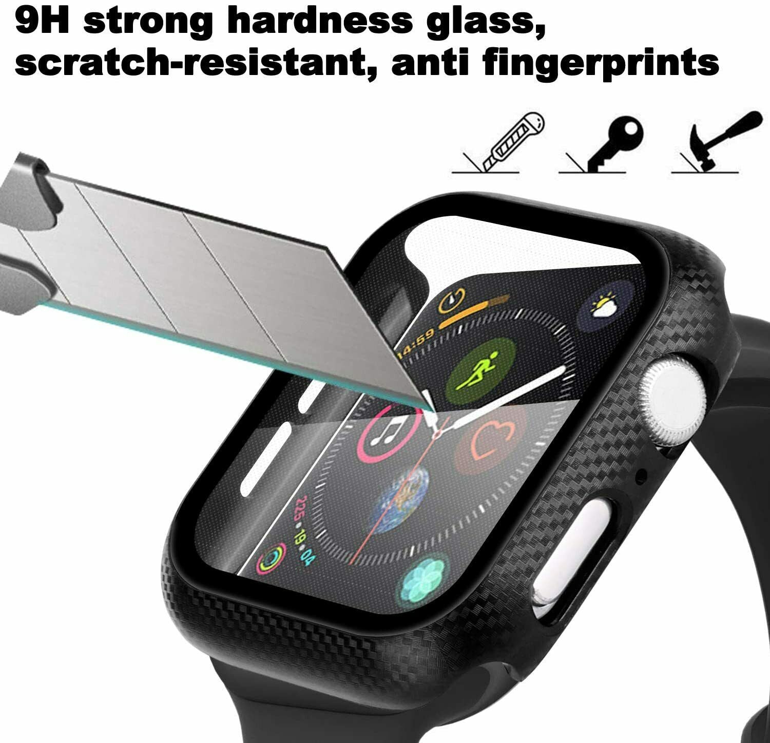 Apple Watch Series SE/6/5/4 40mm 360° TPU Carbon Fiber Full Cover Tempered Glass Case