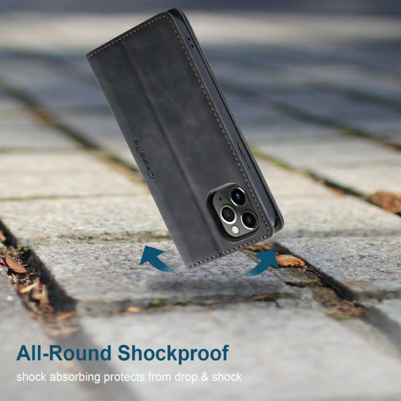 For iPhone 12 Pro 6.1" Case Magnetic Leather Wallet Card Flip Stand Cover-Black