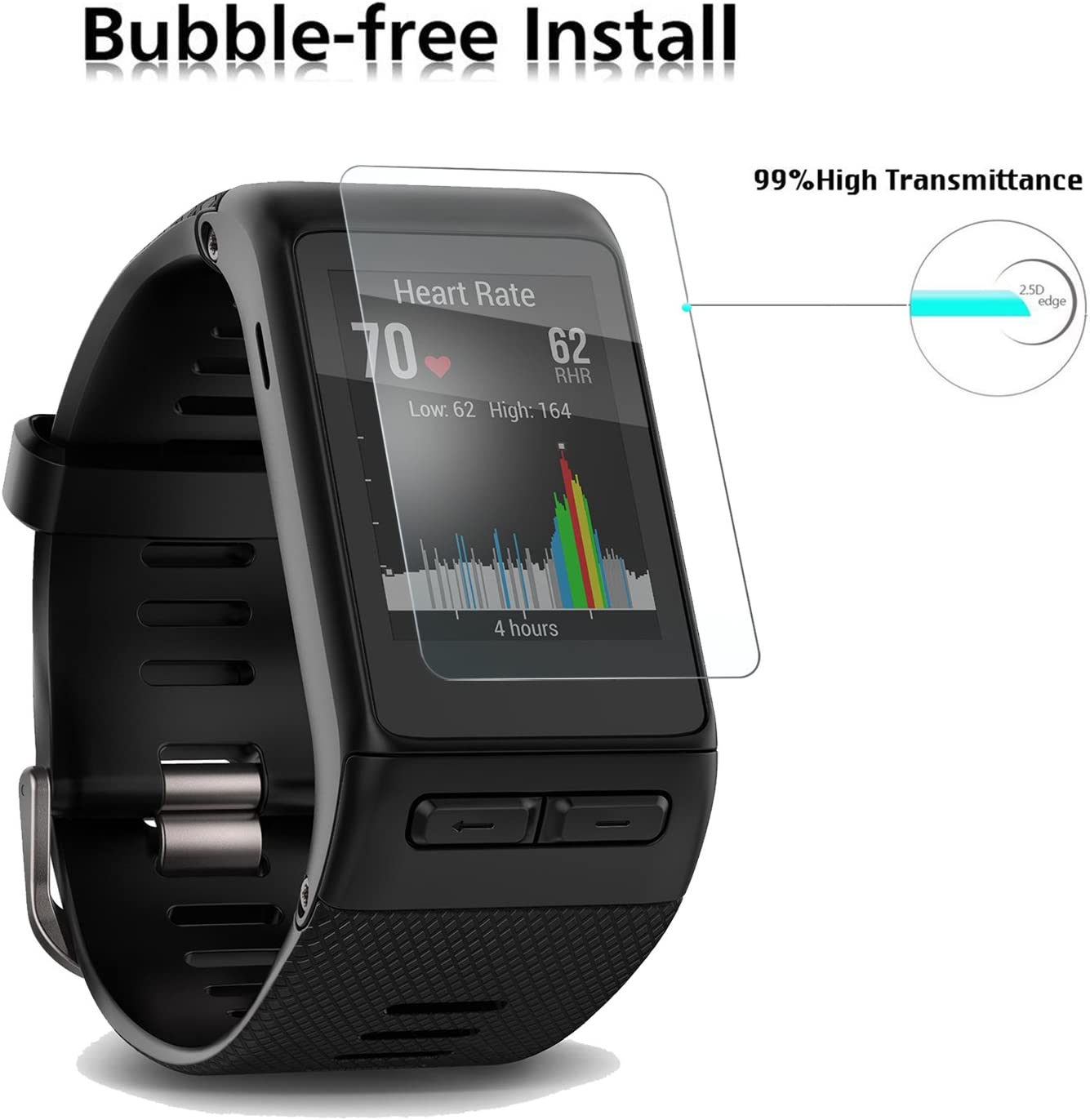 [3 Packs] For Garmin Vivoactive HR Tempered Glass Screen Protector Premium Clear Screen Protective Film